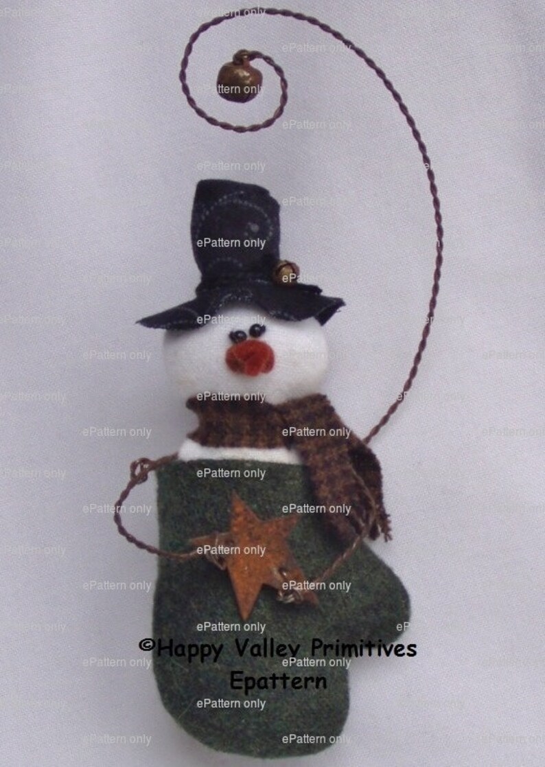 Snowman PATTERN Ornament primitive epattern Instant Download PDF Smitten Tutorial by Happy Valley Primitives image 3