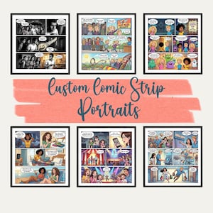 Personalized Comic Strip Pet or Family Portrait — Custom 3-5 Panel Story Print