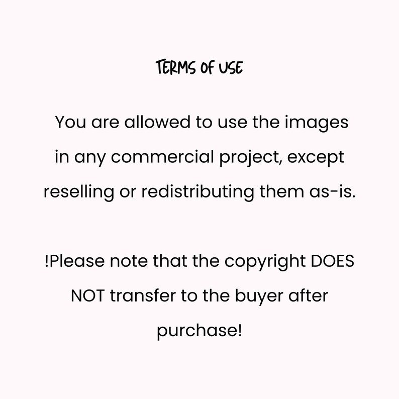 Pode incluir: Fundo branco com texto preto que indica "TERMOS DE USO". O texto explica as permiss&otilde;es de uso de imagens para projetos comerciais, excluindo a revenda. Os direitos autorais n&atilde;o s&atilde;o transferidos ap&oacute;s a compra.