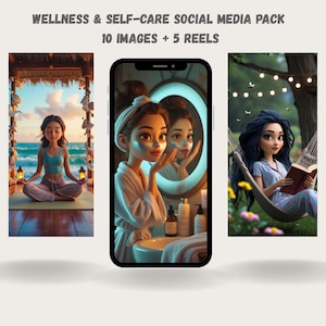 Pacchetto benessere e cura di sé sui social media: 10 illustrazioni digitali + 5 rulli / Pacchetto di arte estiva estetica / Download immediato