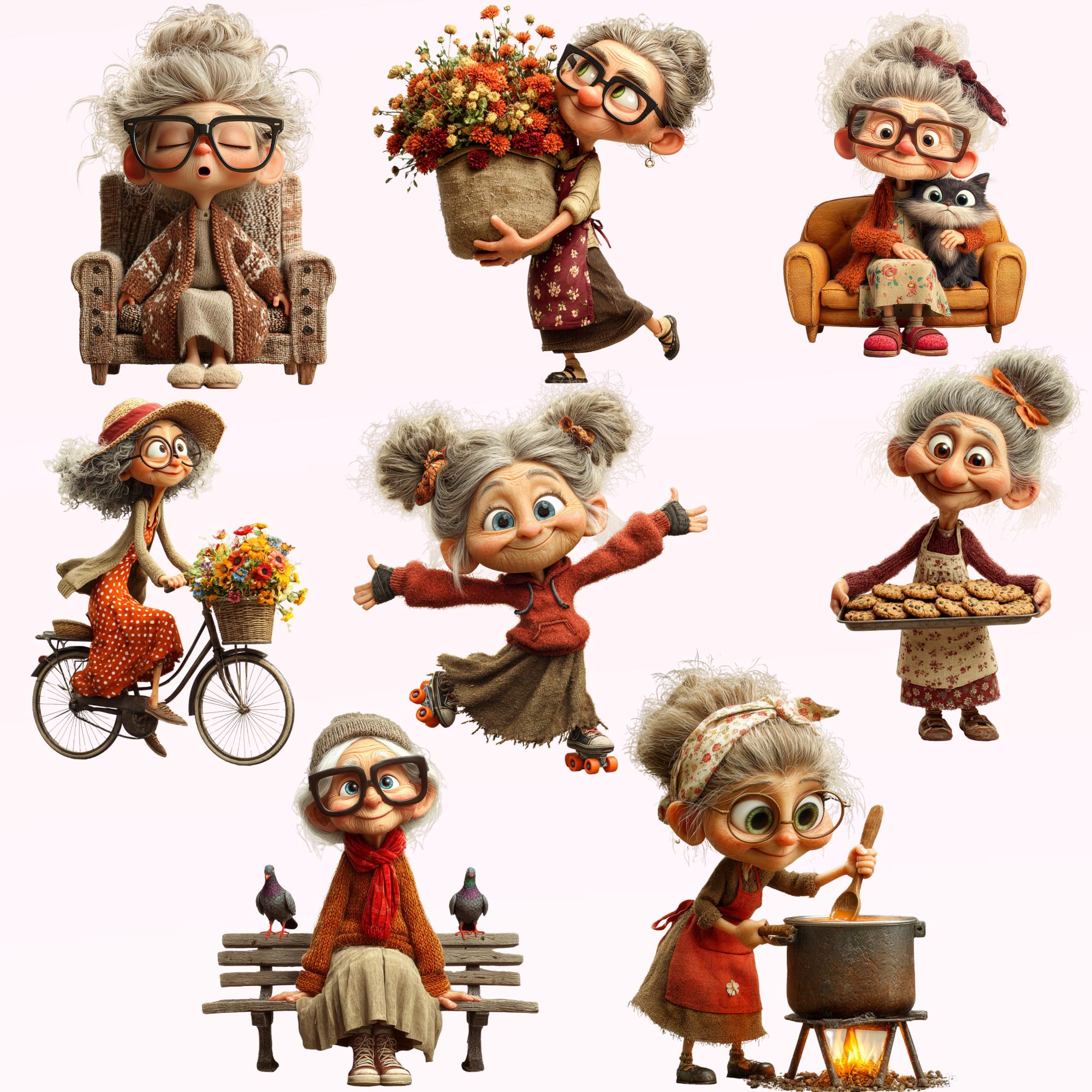 Funny Old Grandma Clipart : Whimsical Elderly Women PNG, Quirky Silly ...