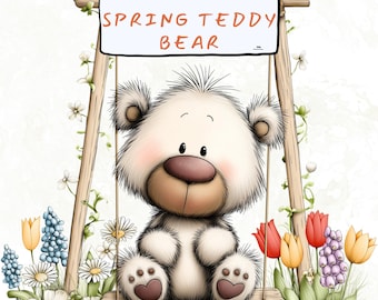 Floral Spring Teddy Bear Clipart: Nursery PNG Images (Commercial Use)