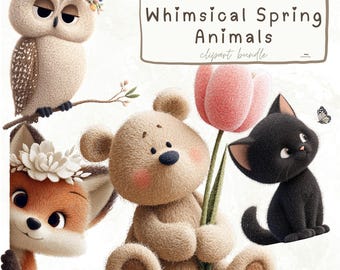 Clipart de animales de primavera: 34 criaturas caprichosas PNG, animales florales, gráficos para guarderías
