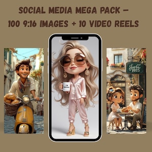 Pacchetto di contenuti per social media: 100 immagini verticali + 10 reel estetici / Pacchetto 9:16 per reel, storie, TikTok / Download immediato