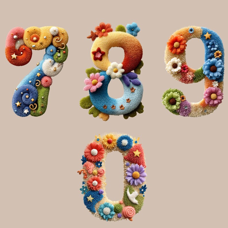 Whimsical Fluffy Numbers Clipart: PNG Scrapbook, Commercial Use ...