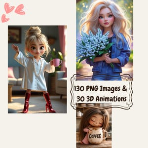 Pacote de Arte para Mídias Sociais – 130 PNGs de Desenhos Animados Fofos + 30 Clipes Animados – Perfeito para Reels, Shorts do YouTube, TikTok, Adesivos e Mais