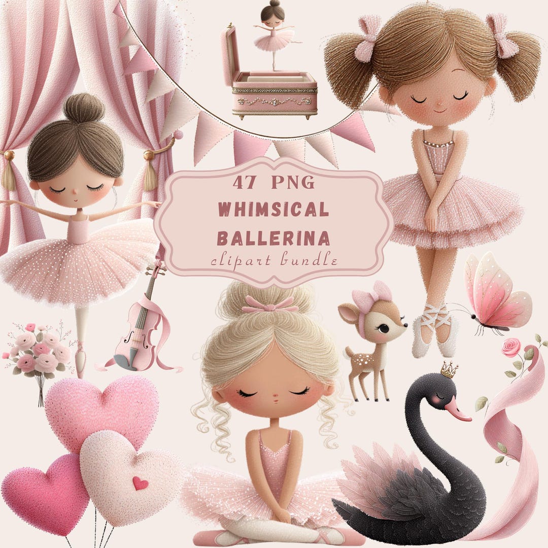 Whimsical Ballerina Clipart: Pink Ballet PNG Bundle (digital Download ...