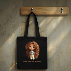 Eco-Friendly Organic Cotton Tote for Coffee Lovers – Cute Cartoon Girl with Inspirational Quote – Practical Gift for Daily Use and Shopping