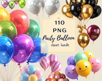 Party Balloon Clipart: 110 PNG Designs for Birthdays (Digital Download)