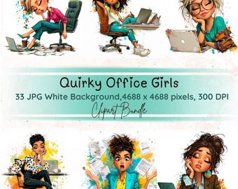 Lustige Büro Mädchen Clipart, lustige Arbeits Mädchen, Boss Girl Aquarell, professionelle Frauen, 33 JPG weißer Hintergrund