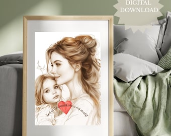 Mother and Daughter Art Print: Sentimental Family Illustration (Digital Download)