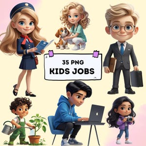 Imágenes prediseñadas de profesiones infantiles, paquete PNG de trabajos profesionales, ocupaciones infantiles, manualidades para maestros, enfermeras y médicos, uso comercial