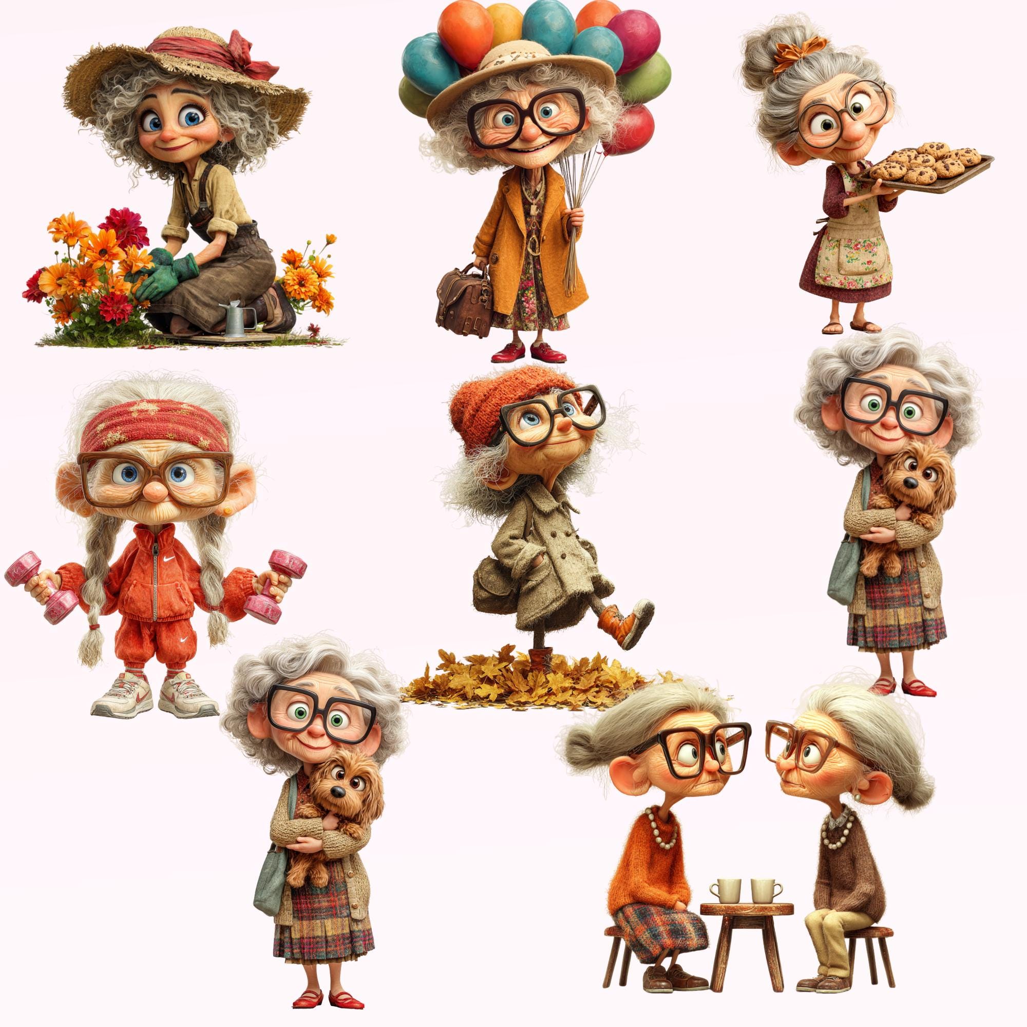 Funny Old Grandma Clipart : Whimsical Elderly Women PNG, Quirky Silly ...