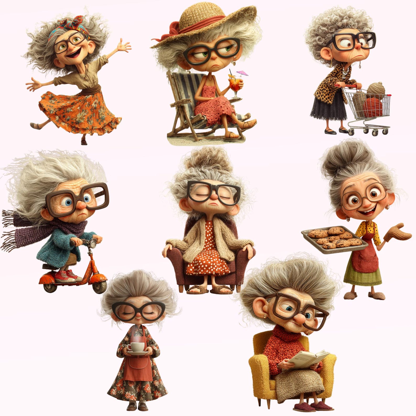Funny Old Grandma Clipart : Whimsical Elderly Women PNG, Quirky Silly ...