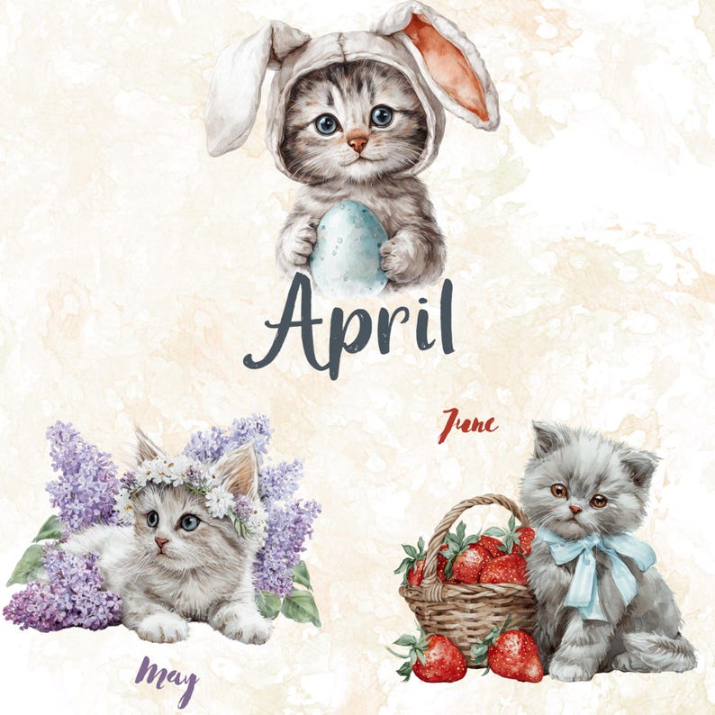 Months of the Year Watercolor Clipart – 12 Months Calendar PNG, Cute ...