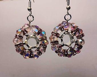 Crowned n Classy Dangle Earring Set - Pink/Silver