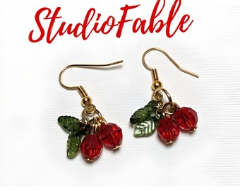 Fairycore Cottagecore Cherries Dangle Earring Set