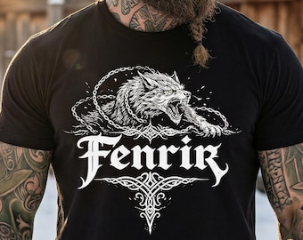 Fenrir Viking Wolf T-Shirt – Norse Mythology Shirt, Pagan Warrior Tee, Ragnarok Wolf, Nordic Viking Gift for Men