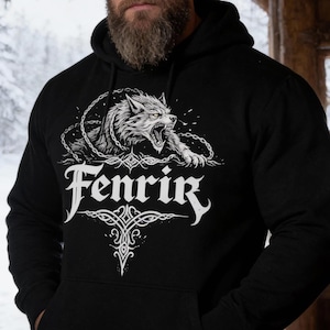 Fenrir Viking Hoodie – Norse Mythology Wolf, Ragnarok Fenrir, Pagan Nordic Hoodie, Viking Warrior Apparel
