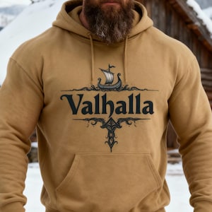 Valhalla Hoodie | Viking Hoodie with Longship und Nordic Design | Norse Mythology Sweatshirt | Odin Gift for Men & Women