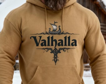 Valhalla Hoodie | Viking Hoodie with Longship und Nordic Design | Norse Mythology Sweatshirt | Odin Gift for Men & Women