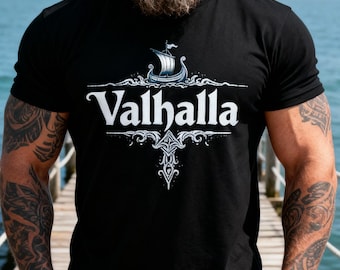 Valhalla T-Shirt | Viking Ship Shirt | Norse Mythology Tee for Men & Women | Odin Gift | Nordic Minimalist Design | Viking Clothing