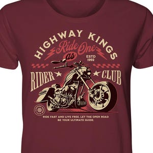 Biker T-Shirt Men Organic Cotton - Highway Kings Motorcycle Shirt Vintage Style - Gift for Motorcyclists Club Retro Chopper T-Shirt