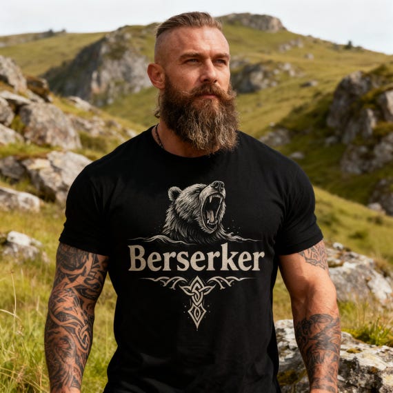 Berserker T-Shirt | Wikinger Shirt mit Bär Design | Nordic Warrior Tee | Norse Mythologie Kleidung | Geschenk für Männer & Krieger