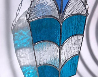 Stained Glass Wall Hanging Decor Art Deco Blue