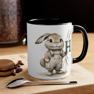 Taza de café con diseño de conejito con la letra H, regalo bonito para amantes de los animales, perfecta para Pascua y cumpleaños, 11 oz
