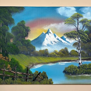 Winter Mountain Landscape with Birch Trees and Creek - Hand-painted Nature Art