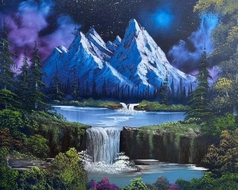 wet-on-wet-mountain-oil-painting-night-mountain-glow-16x20-canvas-wall