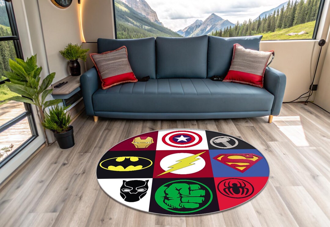 Marvel Rug, Marvel Logos Rug, Mix Marvel Rug, Circle Rug, Round Rug ...