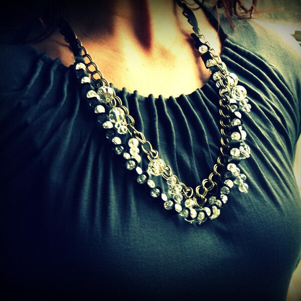 Zoe Beaded Ribbon and Chain Necklace