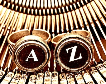 A to Z  fat typewriter key rings book inspired literary jewelry name nomogram artisan jewelry