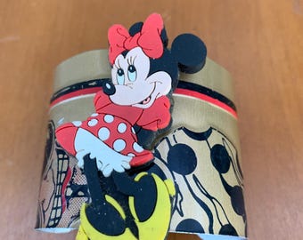 Mini Mouse and  vanity  and license plate cuff bracelet  handmade recycled