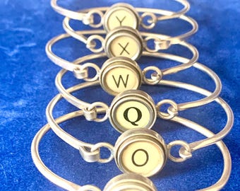 Letters M R U W Y  and ZTypewriter Key Initial Bracelets, rare off white Literary bangle bracelets, your choice