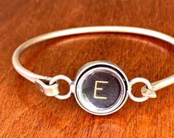 A to Z Vintage Typewriter Key Initial Bracelet: literary Personalized Jewelry