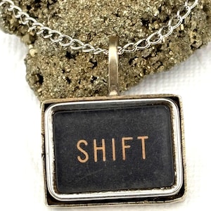 Shift  and tabular  vintage typewriter key  charm pendant  book inspired literary fashion   16' chain