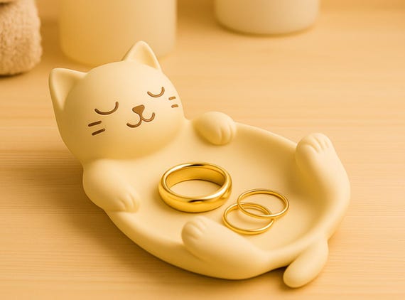 Sleeping Cat Jewelry Dish STL – 3D Printable Cute Ring Holder | Minimalist Cat Lover Gift