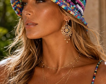 Crocheted Cotton Bucket Hat, Pastel Floral Resort Sun Hat