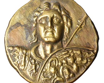 Alexander III The Great, Aboukir Bronze Cast of Gold Medallion Roman Empire 200-250 AD Museum Reproduction