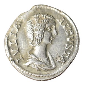 Zilveren Julia Domna-denarie: muntreproductie Romeinse rijk, 207-211 n.Chr.