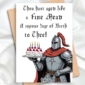 Medieval Knight Birthday Card | Funny Renaissance Knight Party Cake Card | LARP Gift or Role Playing Birthday Card | Printable PDF