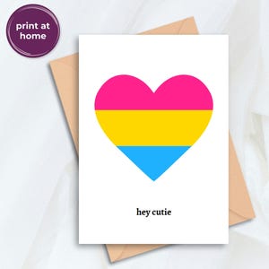 Carte de fierté pansexuelle LGBTQ + Pan, carte d'affirmation de drapeau coeur queer, imprimable numérique à télécharger PDF
