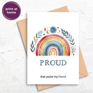 Carte de fierté pour ami LGBTQ +, carte d'affirmation queer pour famille ou ami choisi, imprimable arc-en-ciel numérique téléchargement PDF