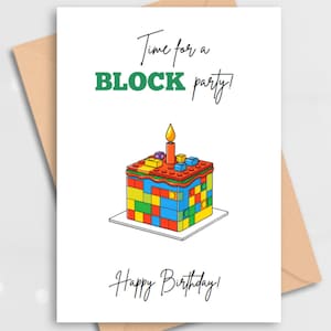 Printable Birthday Card | Building Bricks Cake Birthday Card | Block Party Design | Fun Kids Card | Boy Girl Card | Instant Download