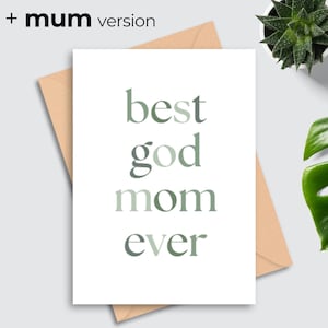 Tarjeta del Día de la Madre para Madrina, Tarjeta minimalista en color verde salvia para Madrina y Madrina Mamá, Regalos para madrinas del Día de la Madre, Descarga imprimible