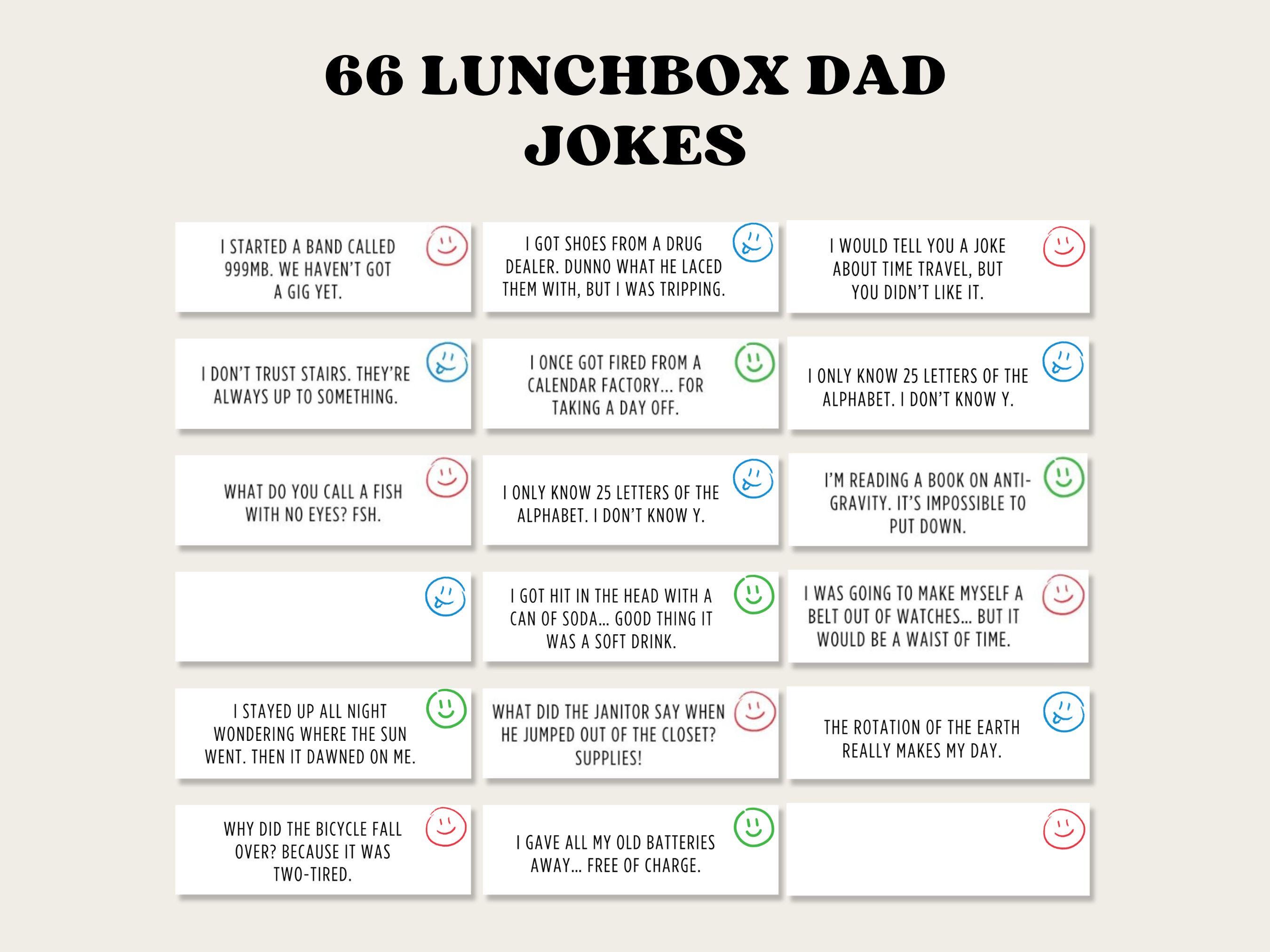 Lunchbox Jokes | Funny Lunch Box Notes | Dad Joke Lunchbox Cards | Work ...