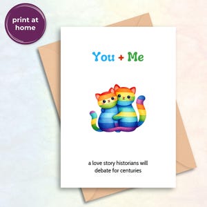 Carte de couple drôle de chats queer - fierté LGBTQ + imprimable pour partenaire, petite amie ou petit ami, arc-en-ciel mignon téléchargement numérique PDF
